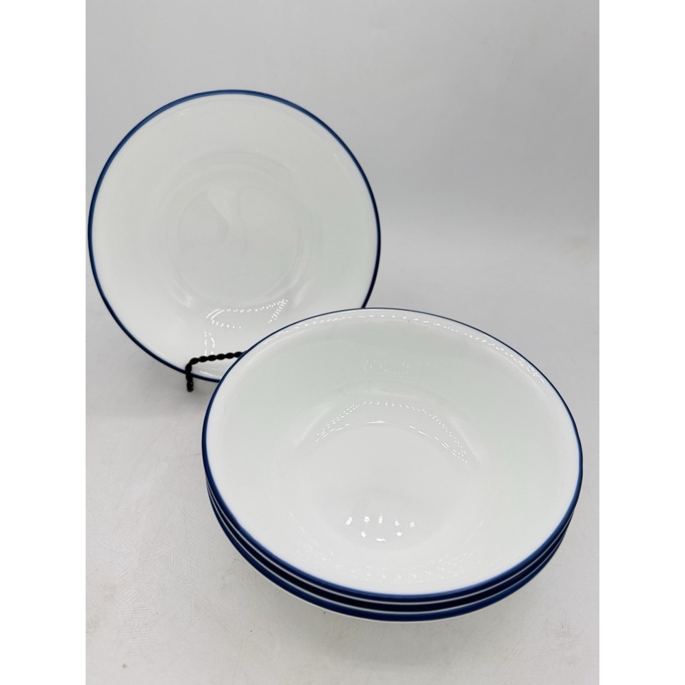 Corelle Vitrelle 6.25" Soup Cereal Bowls Blue Rim on White USA Set 4 NWOB